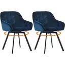 CLIPOP 360° Swivel Dining Chairs Set of 2 Velvet Upholstered Desk Chairs without Wheels Ergonomic Office Chair with Arms and Metal Legs for Home Study 0197 Blue 54.5*46*80 cm image 0