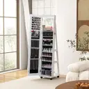 Costway Lockable Jewelry Cabinet Armoire with Built-in Makeup Mirror and 3-Color LED Lights-White image 7