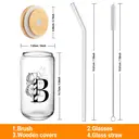 Alphynix 1pc Modern Glass Cup, 500ml Tall Iced Coffee Glass with Monogram "B" Design, Bamboo Lid & Straw, Cold Drink Tumbler for Iced Tea, Juice, Boba image 5