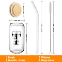 Alphynix 1pc Modern Glass Cup, 500ml Tall Iced Coffee Glass with Monogram "T" Design, Bamboo Lid & Straw, Cold Drink Tumbler for Iced Tea, Juice, Boba image 5
