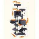 SONGMICS Arbre à chat avec 13 poteaux à griffer, 1 rampe, 2 perchoirs, 2 niches, panier, hamac, pompons, gris foncé - 168 cm image 8