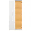 Armoire multifonctionnelle de 160 cm de hauteur – bibliothèque et meuble de présentation avec portes en verre trempé, cadres de porte en aluminium, 1 porte, 1 tiroir latéral, sur roulettes, éclairage LED – Blanc image 7