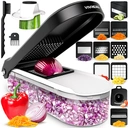 Vivreal 10-in-1 Gemüseschneider & Mandoline – Manueller Edelstahl-Lebensmittelzerkleinerer, Zwiebelschneider, Kartoffelschneider mit 10 Klingen, Fingerschutz & Reinigungswerkzeugen – BPA-frei, spülmaschinenfest, kompakte Küchengeräte image 0