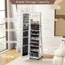 Costway Lockable Jewelry Cabinet Armoire with Built-in Makeup Mirror and 3-Color LED Lights-White image 1