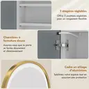 HOMCOM Armoire Murale Salle de Bain avec Miroir et Éclairage LED, 50x14,5x70cm, Meuble Salle de Bain à Porte Arquée Alliage d'Aluminium, Anti-Buée, 3 Températures de Lumière, Étagères Réglables, Doré image 6