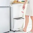 ochama Trocken- und Nass-Trenn-Mülleimer, doppelschichtig, mobil, mit Rollen, große Fächer, für Küche, Wohnzimmer, Heimgebrauch, Weiß, 45 l image 4