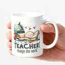 Alphynix 1pc 11oz White Mug with "TEACHERS Change the World" Quote & Educational Icons, Inspirational Christmas or Thanksgiving Gift for Educators image 2