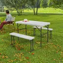 Outsunny Ensemble table et bancs de pique-nique pliants 113 cm, avec poignée de transport, gris clair et blanc image 3