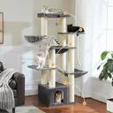 PAWZ Road Arbre à chats de plusieurs étages avec hamac, niche, paniers griffoir et 13 poteaux en sisal de 11 cm de diamètre, beige - 170 cm image 5