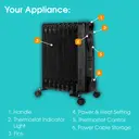 abode Portable Oil‑Filled Radiator 2000W - Black, AOFR9003B image 2