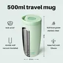 Bottle Bottle Gobelet isotherme 500 ml à emporter - haut de gamme, anti-fuite, sans BPA, fermoir à presser, à double paroi, garde les boissons chaudes et froides longtemps (vert) image 2