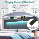 URBAN MEUBLE Lit coffre capitonné en velours 180 x 200 cm, Levage hydraulique, Éclairage LED, Ports USB et USB-C, Tête de lit incurvée, Gris, Format très grand lit image 6