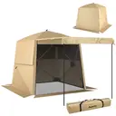 Outsunny 2 x 2 m Pop Up Gazebo with Awning, Waterproof Instant Shelter for Garden BBQ, Fishing, Camping, Easy Setup Garden Gazebo with Sides, Mesh Windows & Carry Bag, Khaki image 0