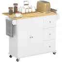 HOMCOM Kitchen Island with Drop Leaf, Rolling Kitchen Storage Trolley on Wheels with 3 Drawers, Spice Rack and Towel Rack, Storage Cart with Rubber Wood Top, White image 0