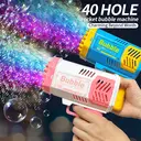 Children's 40-Hole Outdoor Toy Foam Maker with Lights and Bubble Machine - Pink and White image 1