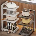 Maxcook Carbon Steel Pot Rack Organizer for Cabinet, 3-Tier Adjustable Pot Lid Holder & Pan Organizer Rack, Heavy-Duty Steel Cookware Storage for Kitchen Cabinet & Drawer Organization, Fits Pots, Pans, Lids 23*28*43cm MCZW9187 image 2