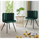 CLIPOP Velvet Dining Chairs Set of 2 Vanity Chair with Petal Back and Metal Legs, Modern Makeup Chair for Bedroom Dressing Table Kitchen Living Room green 45*47*82cm image 7