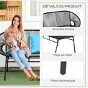 Outsunny Banquette banc de jardin 2 places en acier et cordage en résine avec 2 coussins - dim. 132L x 72l x 83H cm - noir image 6