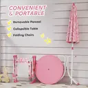 AIYAPLAY Kids Patio Table and Chair Set, Kids Garden Furniture with 2 Folding Chairs and Removable Umbrella, Unicorn Theme Portable 4-Piece Bistro Set for Garden, Pink image 7