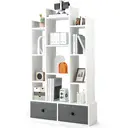 COSTWAY 12-Tier Wooden Bookshelf with Folding Drawer for Study Living Room, White image 0