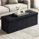 Ochama x SONGMICS Storage Ottoman, Foldable Velvet Storage Bench, 2 Extra Storage Boxes, 38 x 110 x 38 cm, for Hallway, Living Room, Bedroom, Black image 3