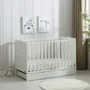 mcc direct White Wooden Orlando Baby Cot Bed & Rollaway Drawer & Aloe Vera Water Repellent Mattress (Cream White) - Orlando image 0