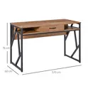 HOMCOM Bureau Style Industriel dim. 120L x 60l x 76H cm tiroir + 2 niches piètement métal Noir Plateau, pour Étude, Aspect Bois Noyer image 2
