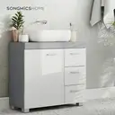 Ochama x SONGMICS Bathroom Storage Unit with Drawers, Under Sink Cabinet with Compartments and Feet, for Pedestal Basins, White and Grey image 3