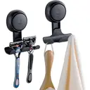 TAILI Porte-rasoir à ventouse pour douche lot de 2, serviette, éponge, support de rasoir pour mur de douche, crochets à ventouse puissants pour l'intérieur de la salle de bain, faciles à installer et réutiliser, Noir image 0