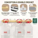 KAPANOU Porte-manteau mural en bois avec 6 crochets en métal robustes - Blanc image 3