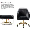 Chaise de bureau en velours HULALA HOME, chaise de bureau réglable en hauteur avec accoudoirs et roulettes, chaise de table de toilette pour salon et chambre, noire image 3