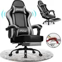GTIMEX Chaise de gaming ergonomique réglable avec repose-pieds télescopique, appui-tête et soutien lombaire capacité de 150 kg - Gris image 0