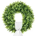 24 Inch Large Boxwood Wreath with Sash-1pcs image 0