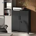 Ochama x SONGMICS Armoire de Bureau à 2 Portes, Verrouillable, en Acier, pour Bureau, Salon, Noir image 3