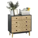 HOMCOM Drawer Chest Herringbone 5 Drawers Black/Oak Effect image 1