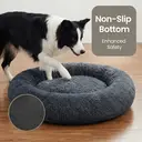 SONGMICS Fluffy Dog Bed, Cat Bed, Doughnut Cushion, Washable, Removable Padding in the Middle, Long Plush, 100 cm Diameter, Dark Grey image 5