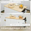 HOMCOM Kitchen Island with Drop Leaf, Rolling Kitchen Storage Trolley on Wheels with 3 Drawers, Spice Rack and Towel Rack, Storage Cart with Rubber Wood Top, White image 4