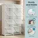 SONGMICSHOME Interlocking Shoe Rack, Plastic Shoe Storage Cabinet, 16-Slot Modular Storage Unit, with Doors, Steel Frame, White image 5