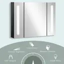 kleankin LED Bathroom Cabinet with Mirror, Wall Mounted Dimmable Brightness Storage Organiser with 3 Mirrored Doors and Adjustable Shelves, Memory Function, USB Charge, High Gloss Black image 4