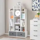 COSTWAY 12-Tier Wooden Bookshelf with Folding Drawer for Study Living Room, White image 8