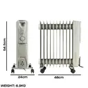 DAEWOO 2500W Oil Filled Radiator – Adjustable Thermostat, 3 Heat Settings, Portable Design – Light Grey image 1