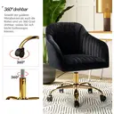 Chaise de bureau en velours HULALA HOME, chaise de bureau réglable en hauteur avec accoudoirs et roulettes, chaise de table de toilette pour salon et chambre, noire image 4