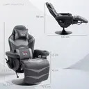 HOMCOM Massage Gaming Chair, Swivel Racing Video Gaming Recliner with Retractable Footrest, Headrest, Cup Holders and Side Pockets, Ergonomic High Back PU Leather Executive Desk Chair, Grey image 2