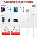 dpower F8000 - Câble USB-C vers Lightning 1m, Blanc, Charge Rapide 3A & Transfert Données 480 Mbps, Compatible iPhone 11/12/13/14 image 4