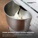 Monsga SM100 Robot Pâtissier 1000W, Blanc Crème, Bol en Acier Inoxydable 6,0L, Silencieux, avec Fouet, Crochet à Pétrir en Téflon Super Antiadhésif (Résistant à 260°C), Batteur & Couvercle Anti-éclaboussures, 8 Vitesses image 4