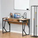 HOMCOM Bureau Style Industriel dim. 120L x 60l x 76H cm tiroir + 2 niches piètement métal Noir Plateau, pour Étude, Aspect Bois Noyer image 3
