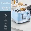 Swan Retro Revive 4 Slice Toaster, Vintage, Cord Storage, Variable Width Slots, 1860W, Coated Stainless Steel, Blue and Chrome Accents - ST19029BLU image 1