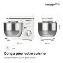 Monsga SM100 Robot Pâtissier 1000W, Blanc Crème, Bol en Acier Inoxydable 6,0L, Silencieux, avec Fouet, Crochet à Pétrir en Téflon Super Antiadhésif (Résistant à 260°C), Batteur & Couvercle Anti-éclaboussures, 8 Vitesses image 7