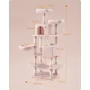 SONGMICS Arbre à chat avec 13 poteaux à griffer, 1 rampe, 2 perchoirs, 2 niches, panier, hamac, pompons, rose pastel - 168 cm image 8