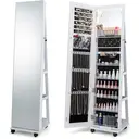 Costway Lockable Jewelry Cabinet Armoire with Built-in Makeup Mirror and 3-Color LED Lights-White image 0